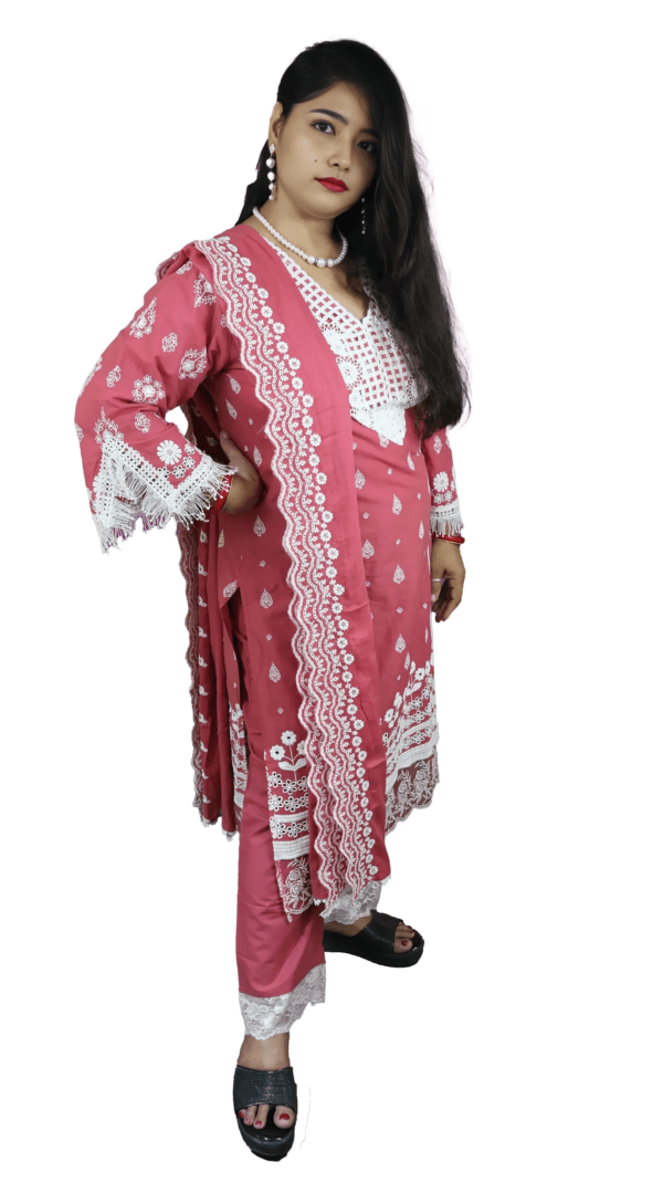 Pink and White Engraved Salwar Suit (D.No-246) - Image 2