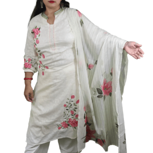 Cream and Multicolour Flower Design Engraved Salwar Suit (D.No-984)