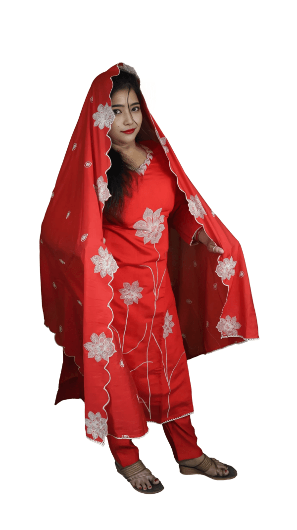 Red and White Engraved Salwar Suit – D.No. 554 - Image 3