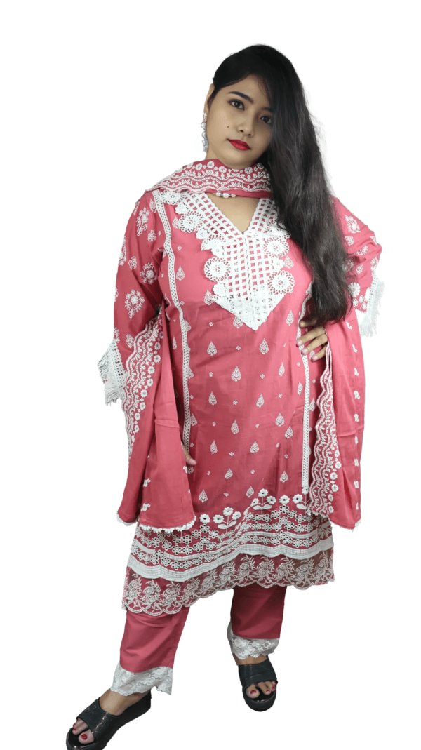 Pink and White Engraved Salwar Suit (D.No-246)