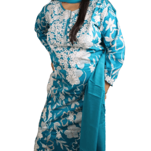 Dark Cyan and White Flower Design Engraved Salwar Suit (D.No-350)