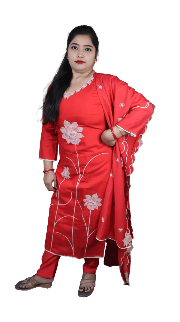 Red and White Engraved Salwar Suit – D.No. 554 - Image 5