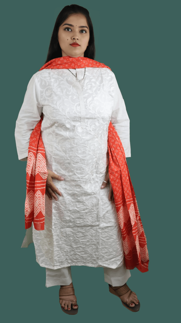 White Flower Design Engraved Salwar Suit with Red Dupatta (D.No-801) - Image 2