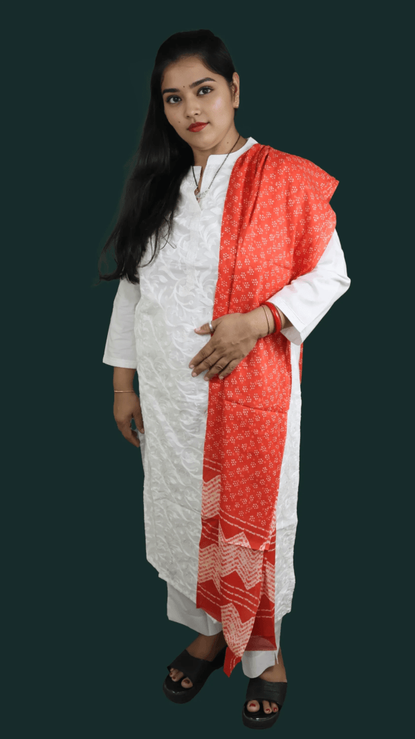 White Flower Design Engraved Salwar Suit with Red Dupatta (D.No-801) - Image 3