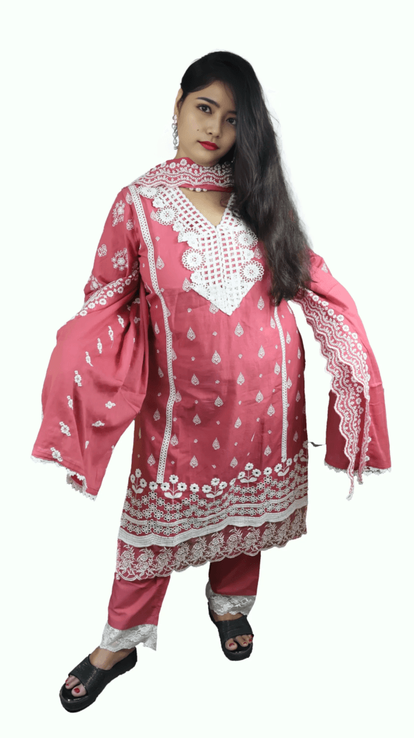 Pink and White Engraved Salwar Suit (D.No-246) - Image 4